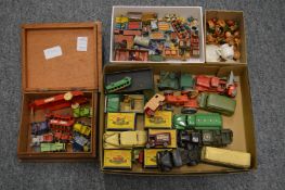 A collection of small die cast cars, vans etc together with miniature dolls house items etc.