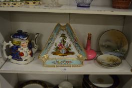 A Staffordshire toby teapot, a Dresden dish and other decorative china.