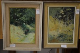A pair of oil paintings depicting hedgerow plants.