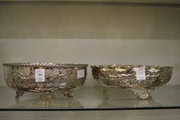 Two Continental white metal embossed bowls.