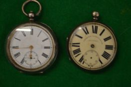Two gentlemen's silver cased pocket watches (as found).