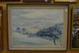 Rosemary Crouch, across the Tillingham valley, oil on board.