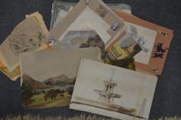 Unframed watercolours etc.