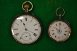 A ladies' silver cased pocket watch with enamel dial together with a gentlemen's pocket watch.