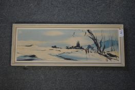 George Deakins, winter landscape, small oil on board.