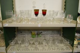 Quantity of drinking glasses, decanters etc.