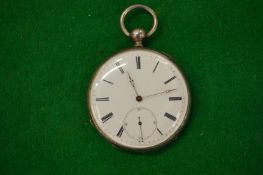 A gentlemen's silver cased pocket watch with engraved decoration to the back.