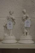A pair of blanc de chine figures of a young man and lady.