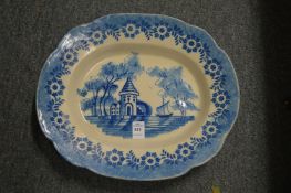 A blue and white dish.