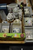 Wedgwood Royal Commemorative mugs, boxed and other china.