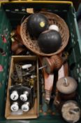 Bowling woods and miscellaneous collectables to include furniture parts.