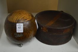 An oak tea caddy and a leather collar box.