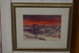 Edinburgh at sunset, limited edition colour print.