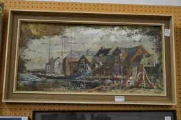 John Bassage, fishermen at a quayside, oil on board.