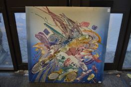 Abstract painting or tie dyeing on linen, stretchered but unframed.