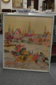 Large colourful print depicting Russian cossacks on horseback.
