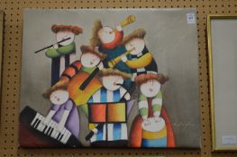 Joyce Roybal, female musicians, acrylic on canvas, unframed.