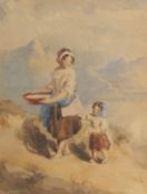 19th Century English School, a pair of watercolour scenes of figures by a mountain lake, each 6.