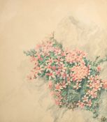 Circle of John Ruskin, Alpine flowers on a mountain top, watercolour, signed with initials, 13
