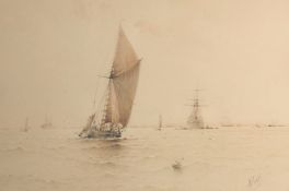 Albert Markes, 'Lower reaches on the Thames', watercolour, signed, inscription on label verso, 8.25