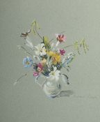 Barbara Crome, 'Spring flowers and mixed flowers in a copper pot', watercolours, both signed and