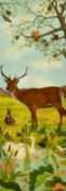 Anne Dunbar Graham (20th Century), a stag and other wildlife gathered in an open landscape, oil on