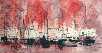 Pierre Bertschi (b. 1941) French, a study of sailboats in a harbour, oil on canvas, signed, 11.75