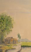 M. Sibik (20th Century Malaysian School), A hut next to rice fields Malaya, watercolour, signed,