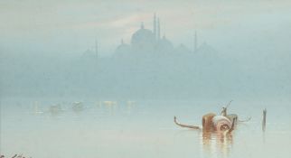 Frank Holmes, View of the Suleymaniye Mosque overlooking the Golden Horn, Istanbul, gouache, signed,