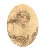 19th Century, a print of a lady in classical dress, in a Verre Eglomise frame, 7