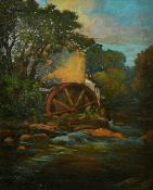 William Thornton Brocklebank (1882-1970) A water mill on the edge of a river, oil on canvas, signed,