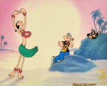 Myron Waldman (1908-2006), 'Dancing on the Beach', a Popeye cartoon cel, mixed technique, hand