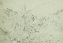 William Oliver Snr (1804-1853) 'Anfo , near Lago d' Iseo, Italy', pencil heightened with bodycolour,