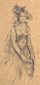Rodolfo de Sanctis 1936, A semi clad lady holding a set of beads, watercolour, signed, 16