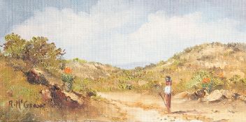 R. McGregor, Figure in a Southern African landscape, oil on canvas board, 4.25