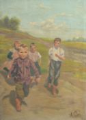 Continental School circa 1900, A group of children running in a open landscape, oil on canvas,