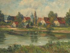 Mid-20th Century Russian School, a river landscape, oil on canvas, indistinctly signed, 12