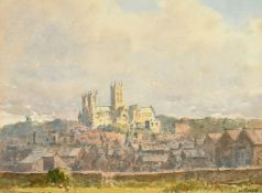 Len Roope (1917-2005) British, 'Lincoln from SW', watercolour, signed and inscribed, 8