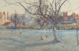 Henry George Moon (1857-1905), a view of a town through trees, watercolour, signed and dated 1888,