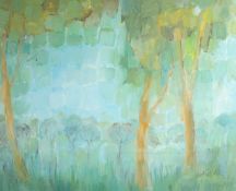 Mid 20th Century School, View through trees, oil, indistinctly signed, 24.75
