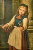19th Century English School, a study of a young girl holding flowers, oil on panel, 9