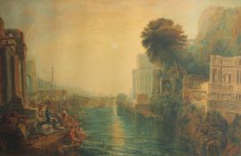 After Turner, Dido building, Carthage, figures in a classical landscape, watercolour, 13.5