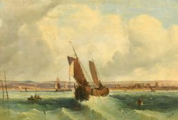 H. Vincent, Sailing boats and a rowing boat off the coast and harbour, oils, signed, 12.5