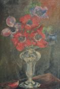 Flowers in a glass vase, oil on board, signed, 9