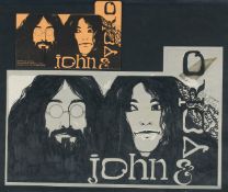 Gloria Cross, John Lennon and Yoko Ono, ink and gouache, 10.75
