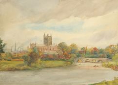 Hugh Wright Rudby (1855-1954) A view of Hereford, England, watercolour, signed, 10.75