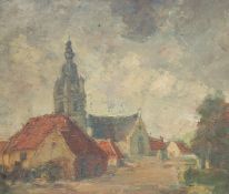 Roger Vlaminck (1910-1971), a view of a church in a village, 10