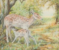 Christopher Whitford, Hedgehogs and snail, along with a squirrel and deer, watercolours, all