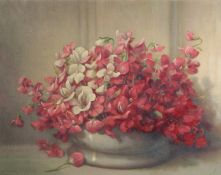 Leonard Ashford, A still life of Sweet peas in a pot, oil on board, signed, 14