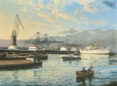 Gordon Ellis (1920-1978) British, 'Clarkson Vessels at Rotterdam', oil on board, signed, Boydell